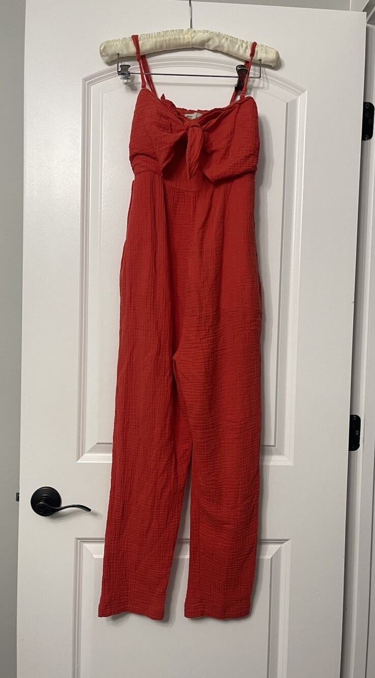 ANTHROPOLOGIE Saturday Sunday Red Orange Gauzy Isabel Tie Front Jumpsuit XS